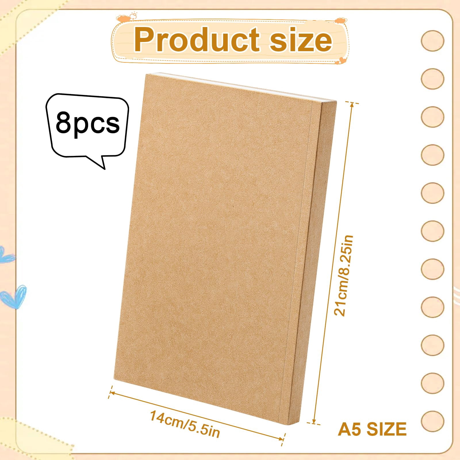8 Pcs 5.5" X 8.25" Paper Hardcover Sketchbook Blank Notebook Bul  128 Sheets/256 Pages (100gsm) Unlined A5 Size Acid Free Drawing Sketch Books For Adult Office Travelers Journal Supplies
