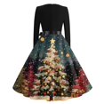 thumbnail image 4 of Women's Casual Fashion V Neck Long Sleeve Christmas Printed Party Vintage Dress for Holiday Events and Retro Style, Perfect for Women's Evening Wear,Multicolor,2XL, 4 of 6