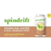 Spindrift  12 oz Unsweetened Half Tea & Half Lemon Sparkling Water, Pack of 8
