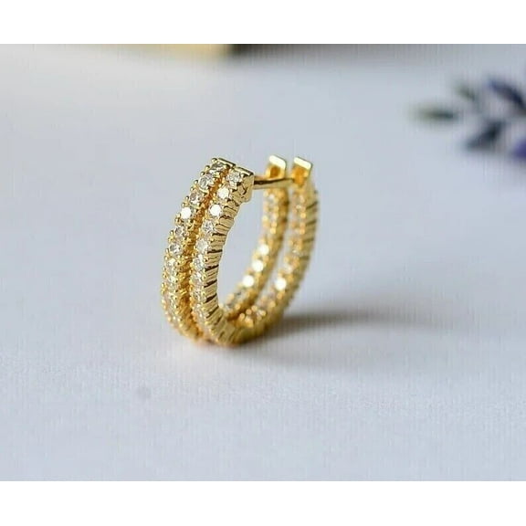 2Ct Round Cut Simulated Diamond Huggie Hoop Earrings In 14K Yellow Gold Plated Sterling Silver