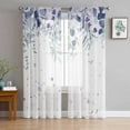 thumbnail image 3 of Purple Botanical Semi Sheer Curtains 108 Inch Length 2 Panels Set, Spring Weeping Eucalyptus Leaves Sheer Kitchen Curtain Privacy Voile Window Curtain for Living Room Bedroom Rod Pocket Drapes, 3 of 7