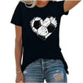 thumbnail image 5 of Short Sleeve Crewneck Baseball Print Shirts Women Casual Basic Tees Summer Tunic Going Out Tops (2XL, Black), 5 of 5
