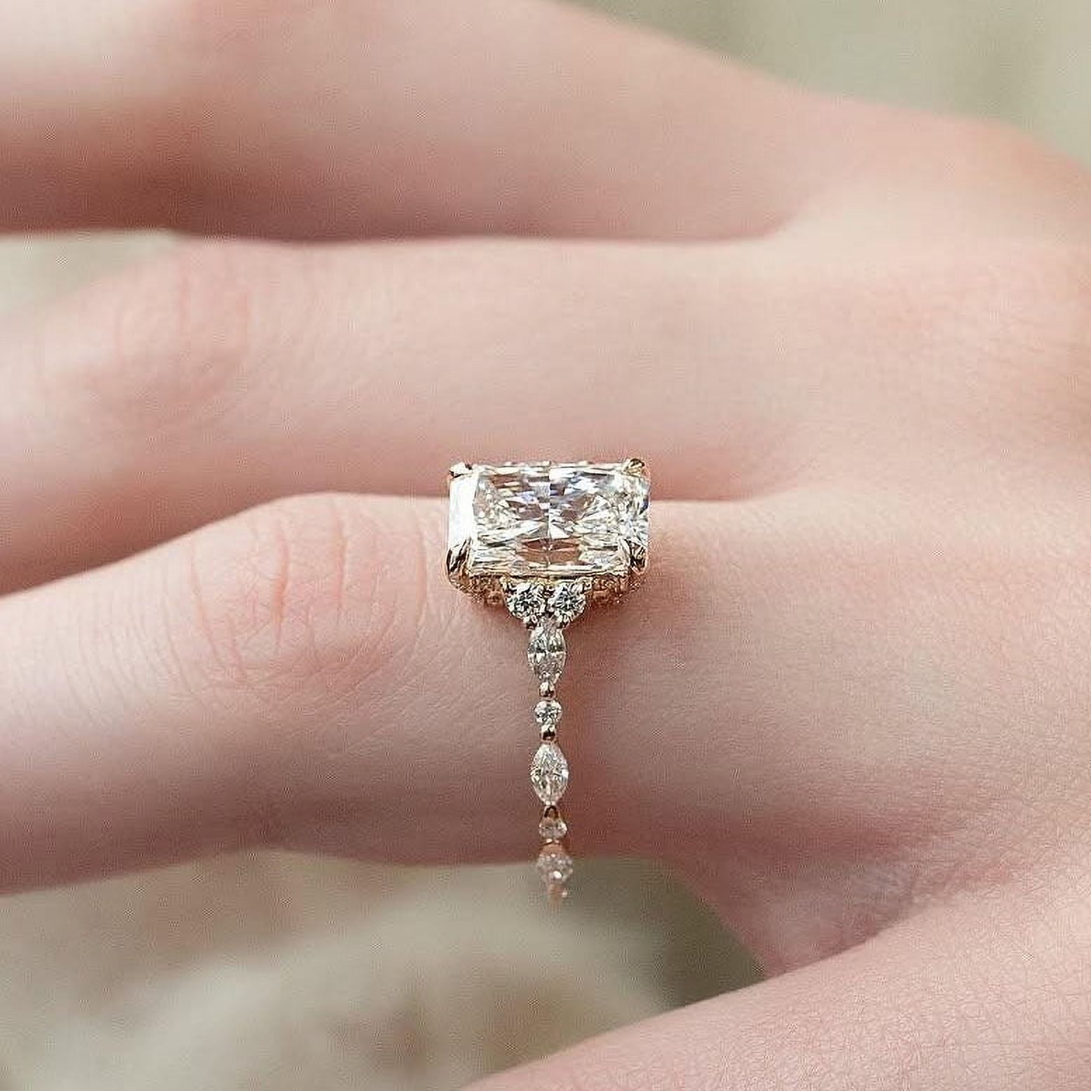 Cora Jewellery 3CT Art Deco Radiant Moissanite Engagement Ring For Women, 18K Yellow Gold