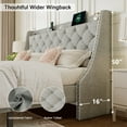 thumbnail image 6 of Virans King Bed Frame with 16" Deluxe Wingback & Charging Station, Upholstered Platform Bed with Button Tufted Storage Headboard,Light Gray, 6 of 8