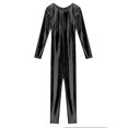 thumbnail image 5 of iixpin Women's Metallic Shiny Long Sleeve Back Zipper Jumpsuit One Piece Full Body Fitness Bodysuit Black M, 5 of 7