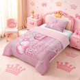 thumbnail image 2 of meiyoeat Pink Glitter Butterfly Monogrammed J Twin Comforter Sets for Girls, Sparkle Floral Initial Letter Bedding Set, Pink Reversible 2-Piece, 1 Comforter and 1 Pillowcase, 2 of 6