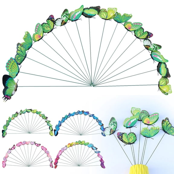 CoreLiving Butterfly Garden Stakes, 12 Inch Decorative Metal Sticks for Blue Floral Arrangements, Outdoor Yard Decor and Spring Tree Ornaments, 24 Pieces