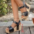 thumbnail image 3 of Rokment Chunky Heeled Platform Sandals for Women Ladies 2026 Trendy Casual Leather Studded Buckles Open Toe Ankle Strap Extra Wedge High Heels Dress Summer Shoes Black Size 6.5, 3 of 7