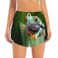 thumbnail image 2 of Susaid Red-Eyed Tree Frog Print Women's High Waisted Running Shorts Quick Dry Athletic Gym Track Workout Shorts Zip Pocket-Small, 2 of 7