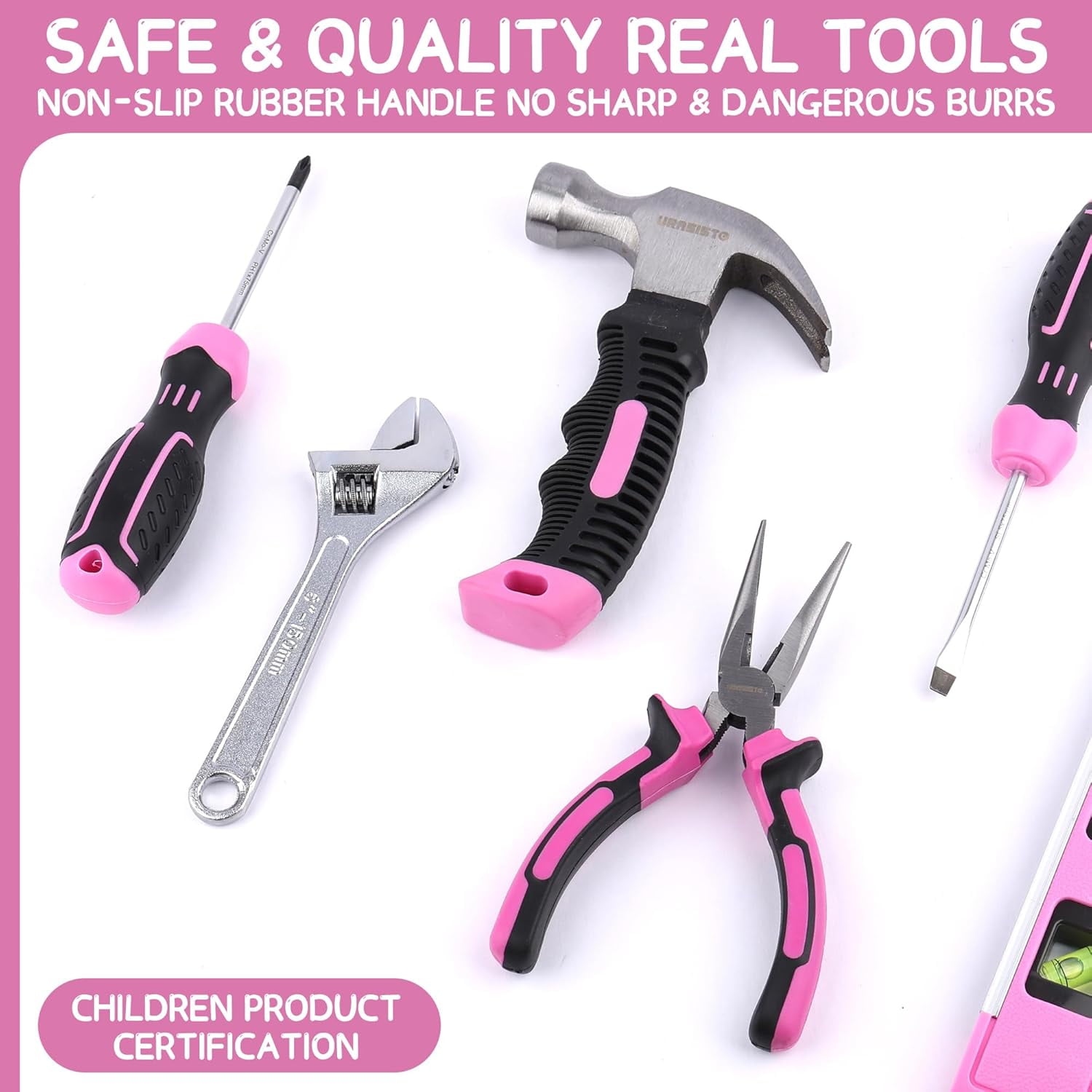 22-Piece Pink Tool Set with Storage Bag, Pink Junior Real Hand Tool Kit