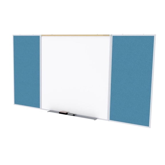 Ghent's Vinyl 4' x 16' Bulletin & Mag. Whiteboard B-Set in Ocean Blue