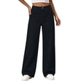 thumbnail image 5 of Spazoro Girls Wide Leg Pants with Pockets, Stretchy High Waist Button Closure Loose Fit Solid Color Faux Denim Casual Trousers Black Size 13-14, 5 of 9