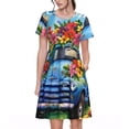 thumbnail image 1 of Cauagu Robe d'Été Imprimée Camion Floral pour Femmes 2025 Manches Courtes Décontractées avec Poches, 1 of 6