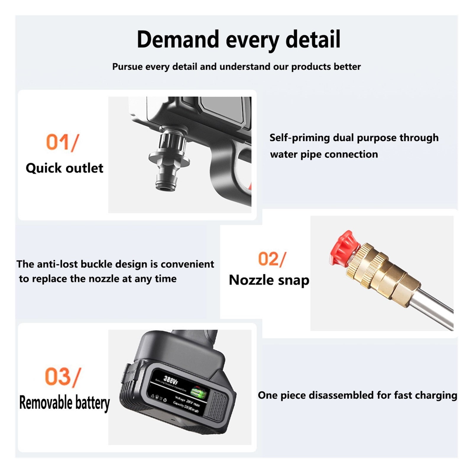 30Bar Wireless High Pressure Car Wash Washer Gun Foam Generator Water Gun Spray Cleaner With Box for 18V Battery ,Easy to Use