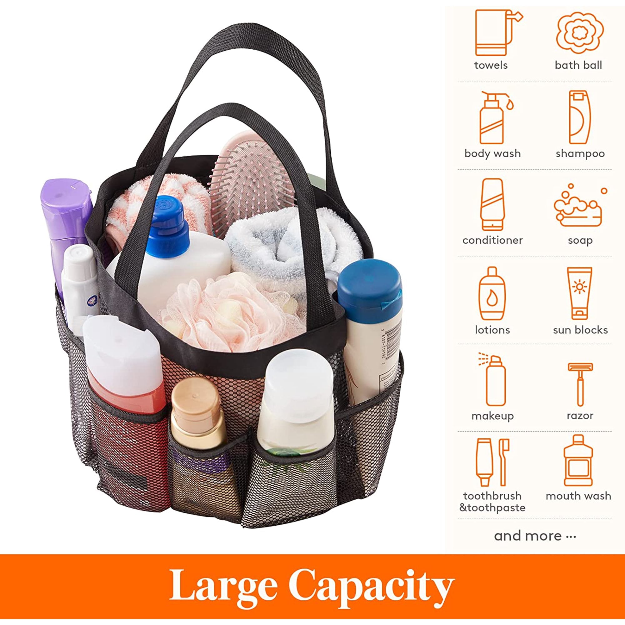 WEHUSE Portable Shower Caddy Mesh Bag, College Dorm Bathroom Caddy with Key  Hook and 7 Pockets, Quick Dry Mesh Shower Basket Tote for Camp Gym