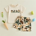 thumbnail image 2 of mgoYE Toddler Boy Clothes 3t Toddler Baby Boy Summer Clothes Easter Clothes Egg Print Short Sleeves T-Shirt Elastic Camouflage Shorts 2 Piece Outfit(Beige,18-24 Months), 2 of 4