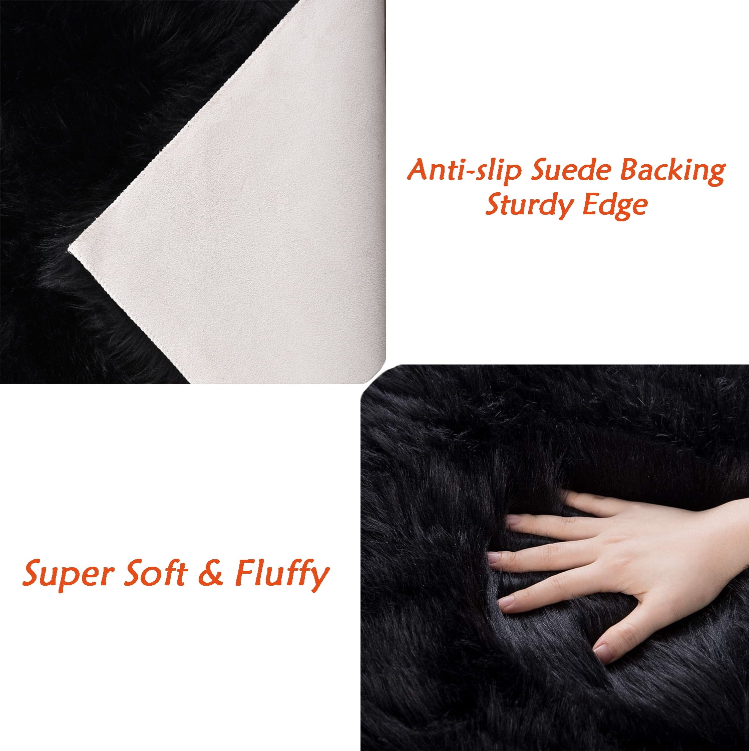 Jingle bears 8x10 Area Rug Black Fuzzy Washable Faux Sheepskin Fur Rug Large Rug for Living Room Bedroom Rectangle