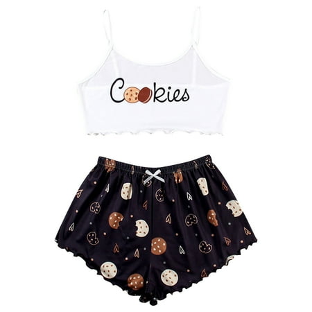 

Knosfe Women s Sleepwear Pj Sets Loungewear Cookies Print Pjs Cami Crop Top Pajamas Set