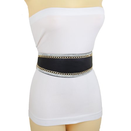 Women Black Wrap Around Wide Tie Kimono Belt Size XS S M