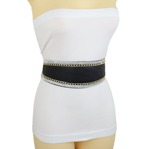 Women Black Wrap Around Wide Tie Kimono Belt Size XS S M