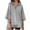 thumbnail image 3 of 3/4 Sleeve Solid Color Women Casual Loose Half Zipper Oversize Sweatshirt Hoodies, 3 of 6
