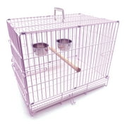 Foldable Bird Parrot Travel Veterinary Carrier Wire Cage with Wooden Stand Perch and Stainless Steel Dishes