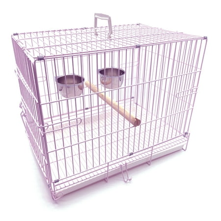 Foldable Bird Parrot Travel Veterinary Carrier Wire Cage with Wooden Stand Perch and Stainless Steel Dishes