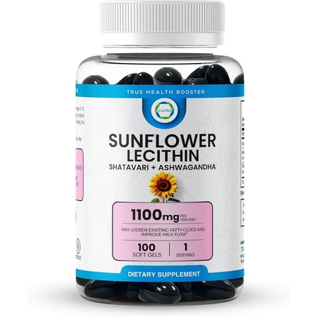 TrueMed Sunflower Lecithin Supplement with Shatavari & Ashwagandha | Sunflower Lecithin Softgels 1100 mg per Serving | Herbal Dietary Supplement | Vegan-Friendly Softgels | 100 Count | Made in USA