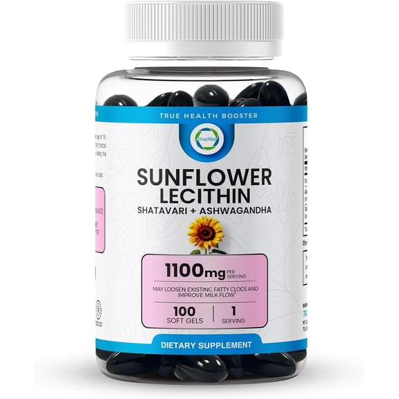 TrueMed Sunflower Lecithin Supplement with Shatavari & Ashwagandha | Sunflower Lecithin Softgels 1100 mg per Serving | Herbal Dietary Supplement | Vegan-Friendly Softgels | 100 Count | Made in USA