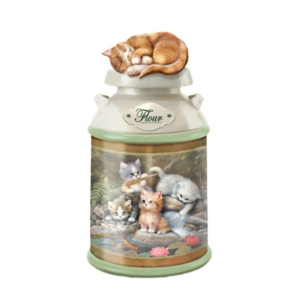 The Bradford Exchange "Flour" Sculptured Kitten Canister Collection Issue #2 Kitchenware by Jurgen Scholz 10-inches