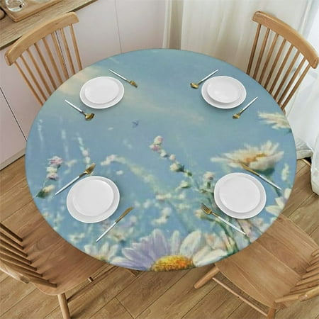 

Autua Daisies Butterfly Magic Realism Round Tablecloth Stain-Resistant Washable for Indoor Outdoor Restaurants Weddings Parties Camping Kitchen Dining 42 -46