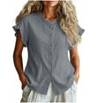 thumbnail image 2 of Neewe Women Loose Casual Short Sleeve Button Up Shirt Solid Color Blouse Round Neck Basic Collared Daily Top, 2 of 5