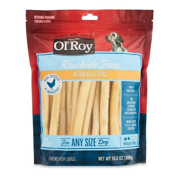 Ol' Roy Rawhide Free Chicken Retriever Sticks, 10.5 oz, 30 Count