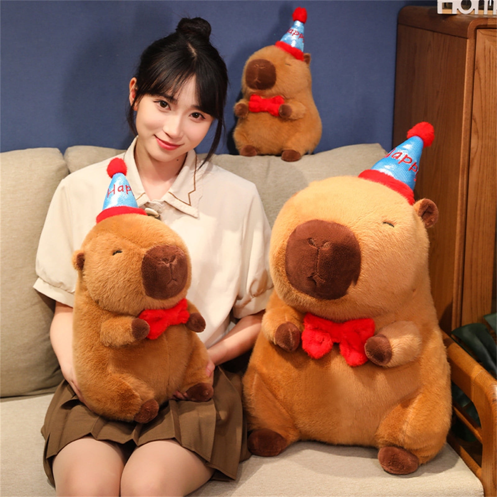 21.6" Capybara Plushies Toy - Wearing A "Happy" Hat - Cuddly Soft Huggable Stuffed Animals Plush Pillows, Birthday Chirstmas Graduation Back to School Perfect Gifts for Women Teens & Fans