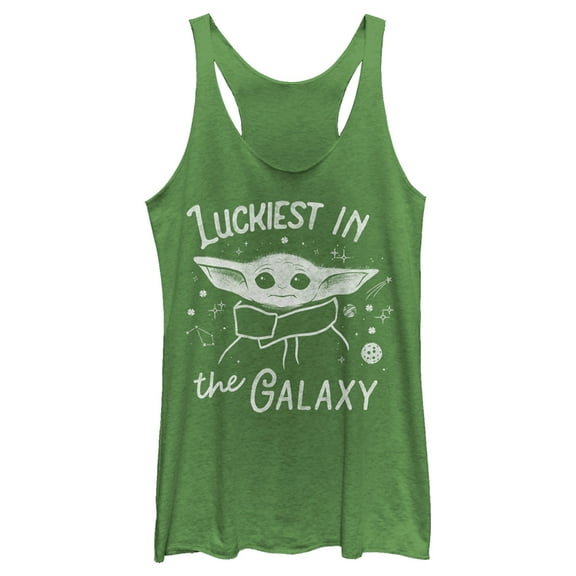 Women's Star Wars: The Mandalorian Grogu St. Patrick's Day Luckiest In The Galaxy Racerback Tank Top Envy Green 2X Large