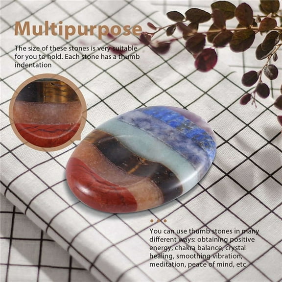 7 Chakra Thumb Worry Stone for Anxiety Stress Relief Pocket Palm Therapy Crystals Natural Massage Stones