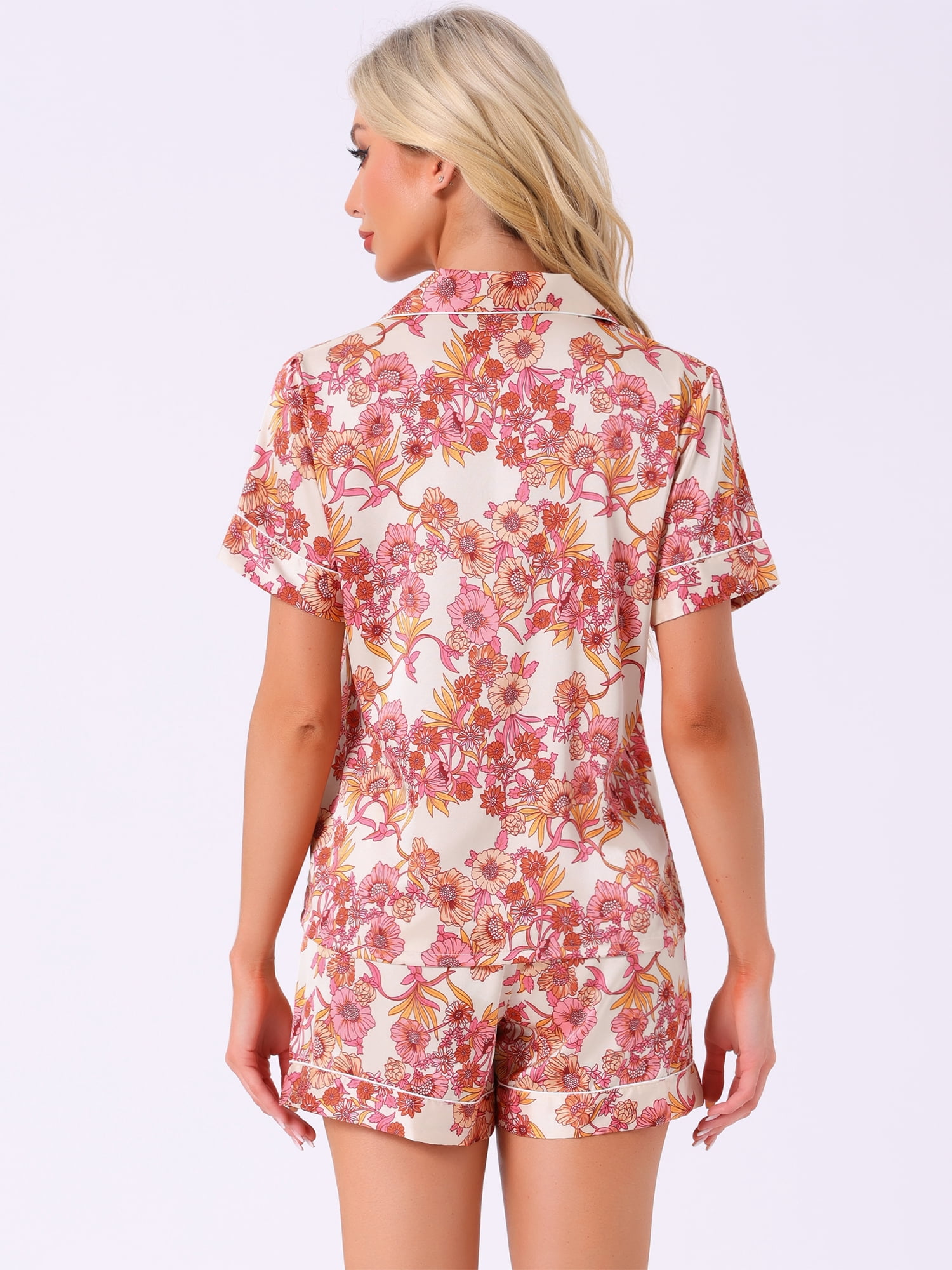 DARING DIVA Women's Hawaiian Shirt with Shorts Pajamas Set L Light Pink
