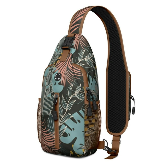 Tropical Leaf Print Sling Backpack, Lightweight Floral Crossbody Daypack with Palm-Inspired Pattern, Ideal for Summer Adventures and Outdoor Activities