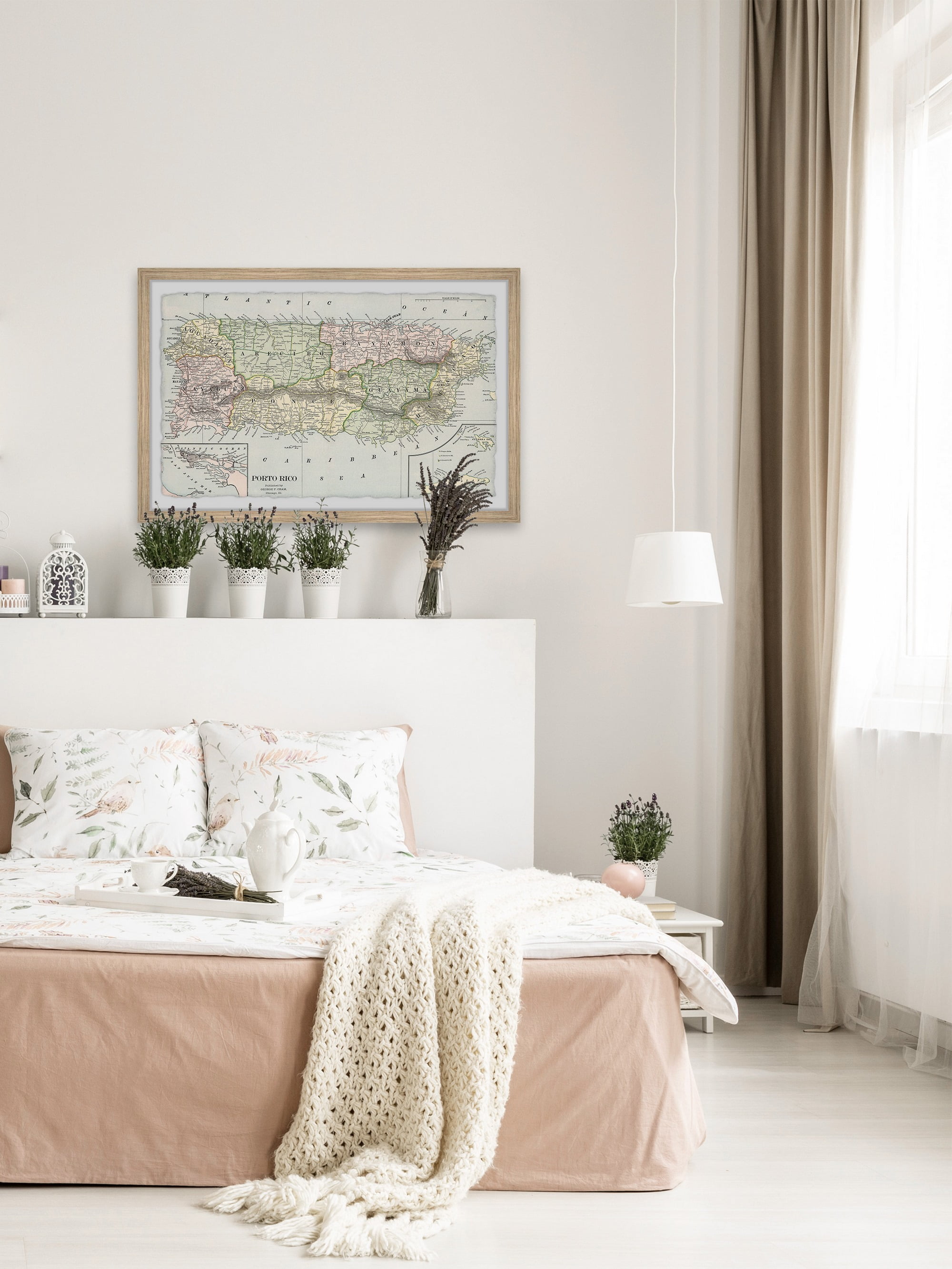 Marmont Hill Puerto Rico Colored Map Framed Wall Art, 30" x 45"