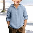 thumbnail image 2 of EnJoCho Boys Cotton Linen Hooded Shirt Long Sleeve Half Button Beach Top Breathable Summer Vacation Surf Style, 2 of 4