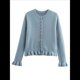 thumbnail image 1 of Suéter Tipo Cárdigan Corto para Mujer, Moderno, con Cuello Redondo, Volantes, Larga, Botones, Prendas de Punto. Azul L, 1 of 6