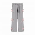 thumbnail image 4 of CPNG Girls Casual Sweatpants Teen Girls Straight Wide Leg Loose Pants Side Bow Decoration Elastic High Waist Trousers(Grey,4-5 Years), 4 of 5