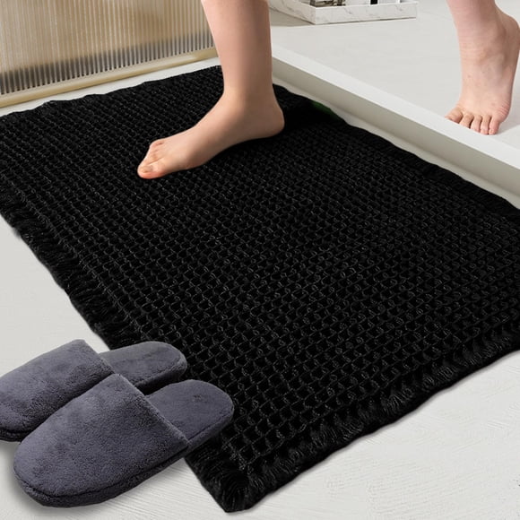 Alfombra de baño ZALL Waffle negra superabsorbente antideslizante de 45 x 75 cm