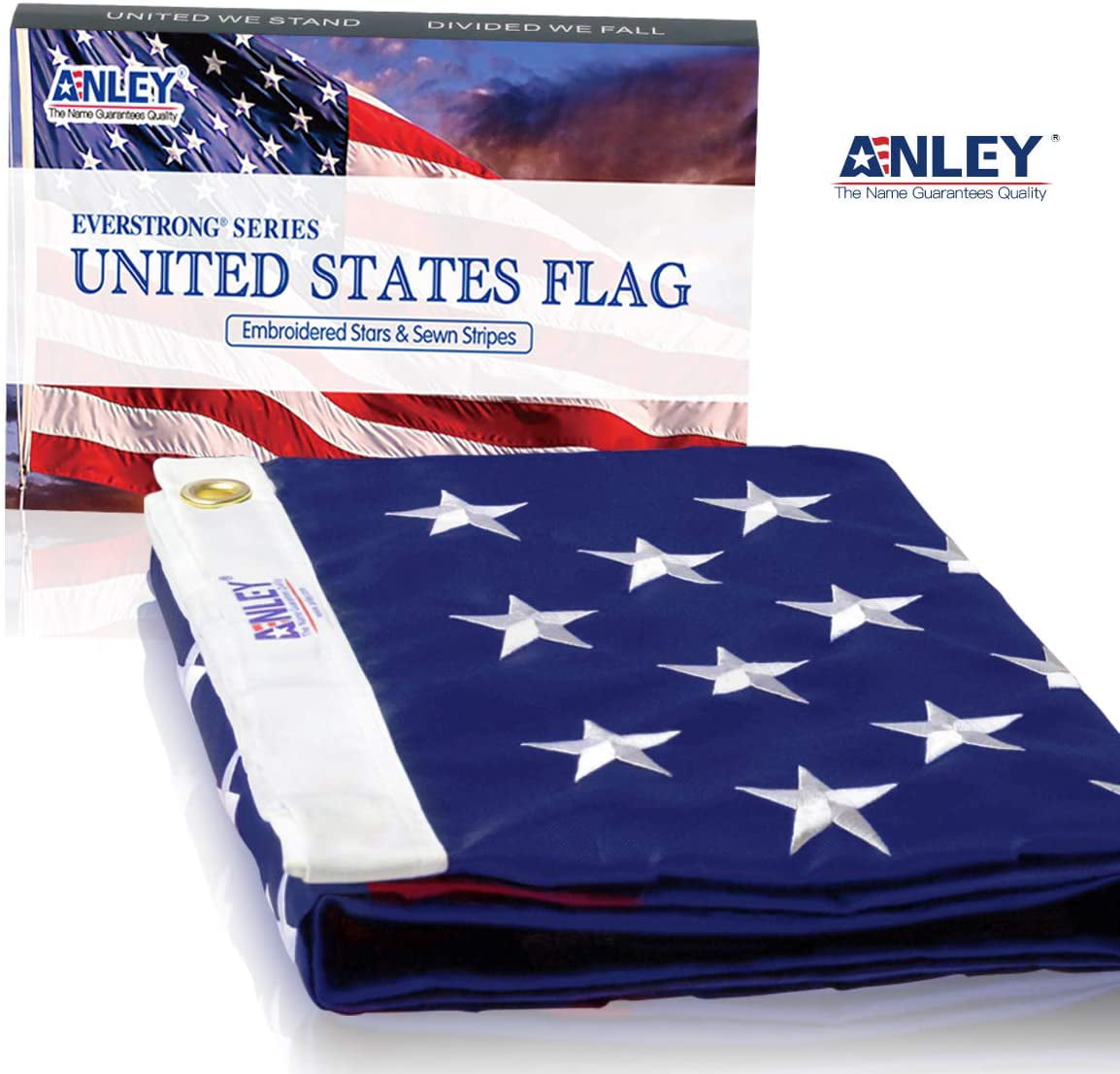 Embroidered Stars and Sewn Stripes American US Flag 3x5 Foot Heavy Duty Nylon EverStrong Series ANLEY USA Banner Flags with Brass Grommets 3 X 5 Foot 4 Rows of Lock Stitching 