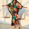 thumbnail image 1 of Wo-Fusoul Robe Longue Imprimée pour Femmes, Robe de Plage à Col en V, Tenue de Plage Grande Taille, Kimono Floral, 1 of 8