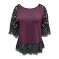 thumbnail image 3 of Jamsmile Women T-Shirts Summer Bat Sleeve Color Matching Floral Print Half Sleeve T Shirts Oversize Bohemian Pullovers Tops, 3 of 4