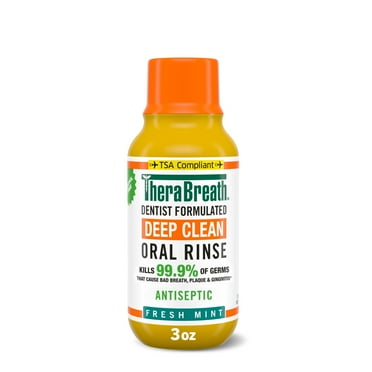 TheraBreath Deep Clean Antiseptic Mouthwash, Antigingivitis, Fresh Mint Flavor Dentist Formulated, Alcohol Free, 3 fl oz