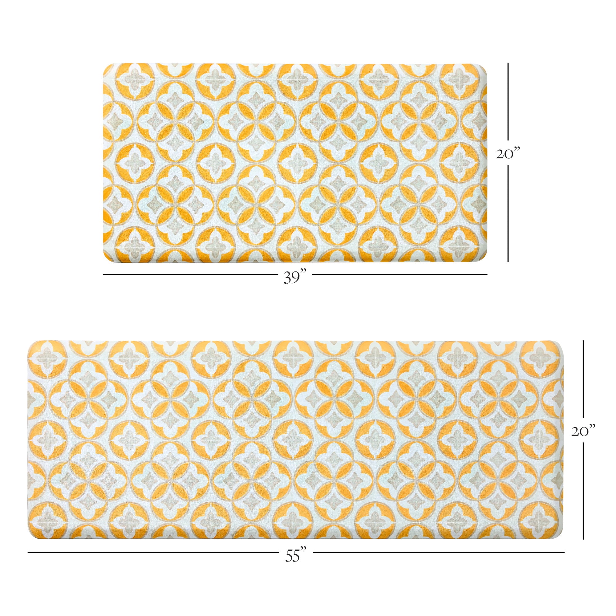 FIESTA Mali Tiles Geo Trellis Anti-Fatigue Comfort Kitchen Runner Mat, Non-Slip Floor Mat, Padded Standing Desk Mat, Yellow/Grey/White, 20"x55"