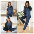 thumbnail image 5 of Luxurious Satin Pajama Set for Women - Long Sleeve Button Down Sleepwear with Pants,Valentine's Nightwear Gift Set,2 Piece Classic Loungewear,S-XL(Dark Blue), 5 of 14