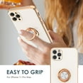 thumbnail image 2 of Case for iPhone 11 Pro Max Case with Ring Stand, Plating Rose Gold Edge 360° Rotatable Ring Holder Magnetic Kickstand Cover, Slim Soft TPU Luxury Protective Phone Case, White, 2 of 7